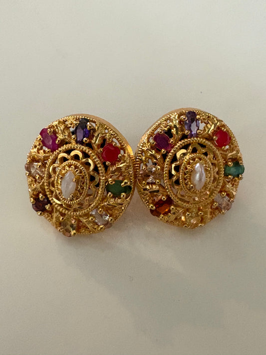 Navaratna Gold Plated Earrings