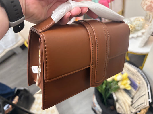 Brown leather top handle bag