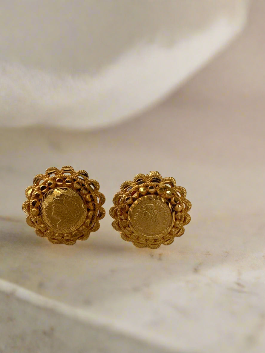 Small Round Flower Coin Earrings